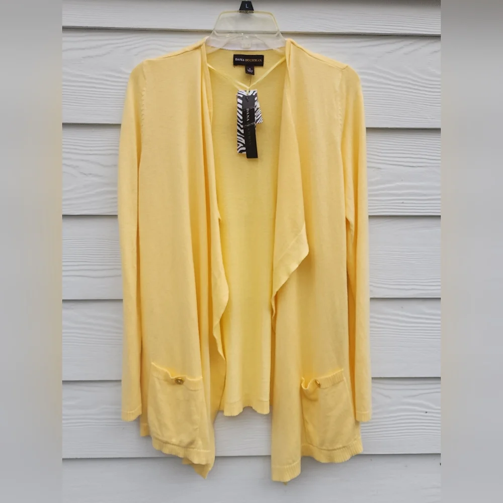 L Dana Buchman Yellow Women's Openfront Sweater Cardigan